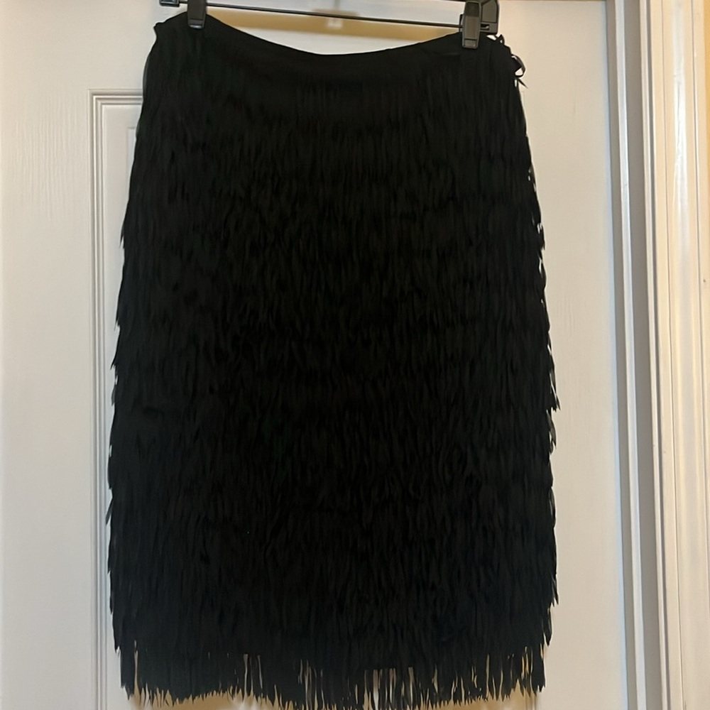Lafayette 148 Sz 10 Elegant Black Fringe Skirt